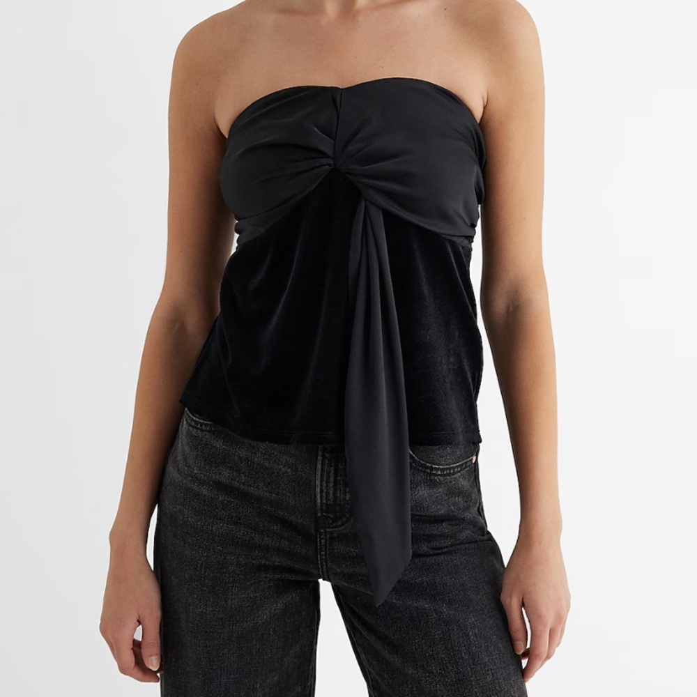 Brand New Express Satin Velvet Strapless Tucked Bow Tube Top